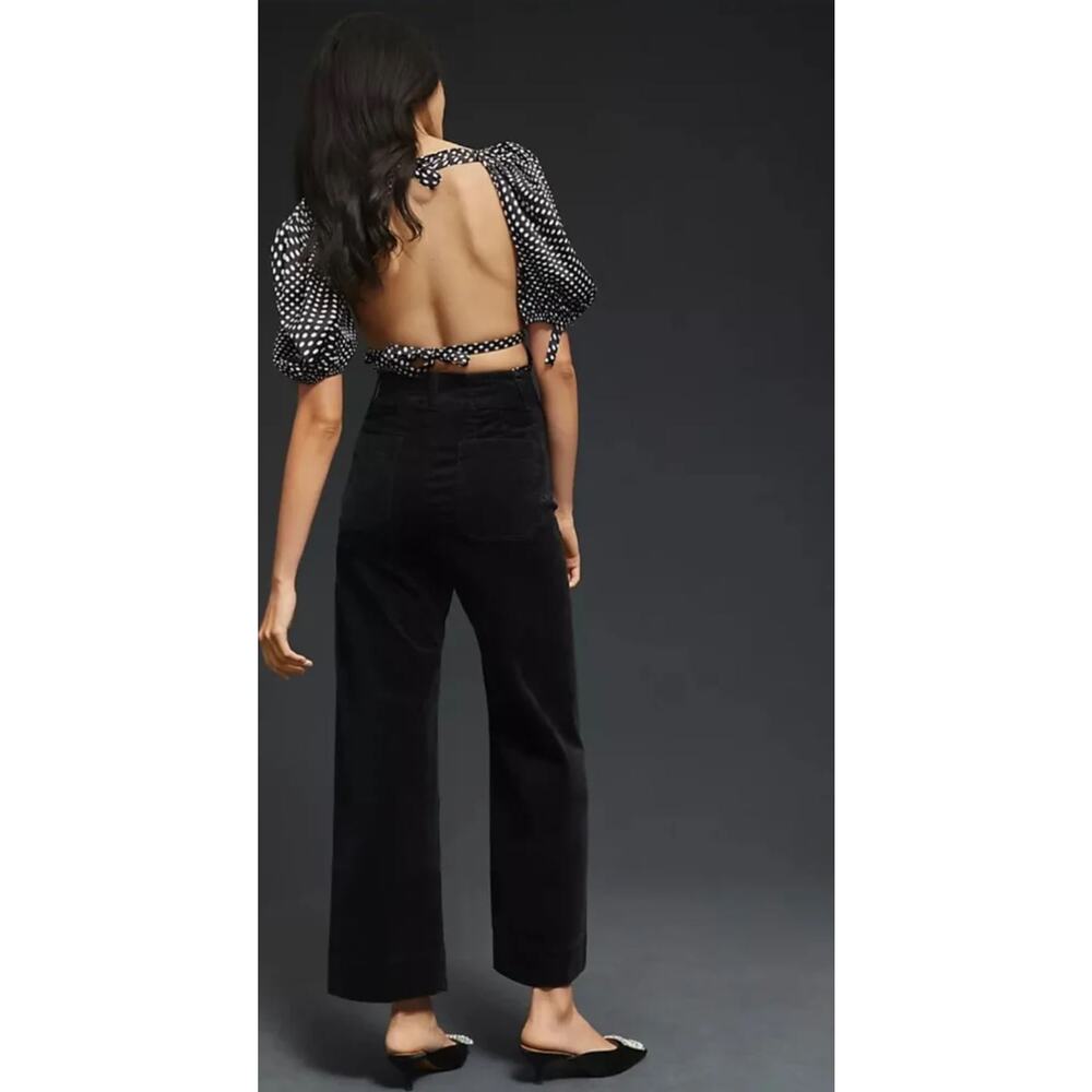 Maeve Anthropologie The Colette Pant US 27 Wide Leg Crop Black Corduroy NEW - Picture 14 of 15